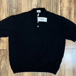 NWT Renco Milano Big and Tall Men's Black Knit Polo Shirt 3XT Made in Italy